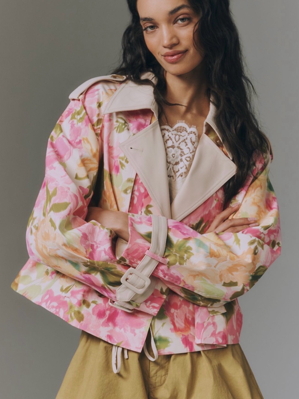 NWT Maeve Floral Retro Trench Coat Small